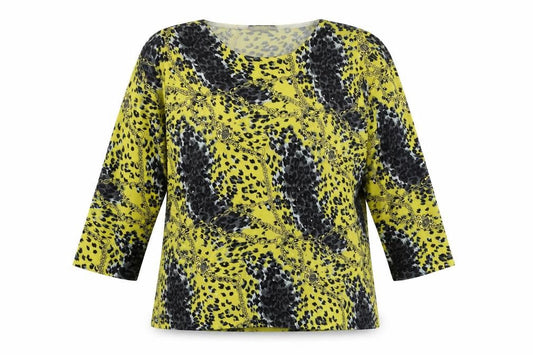 Alexara Womens Yellow Round Neck Geometric Viscose Pullover Jumper Size L