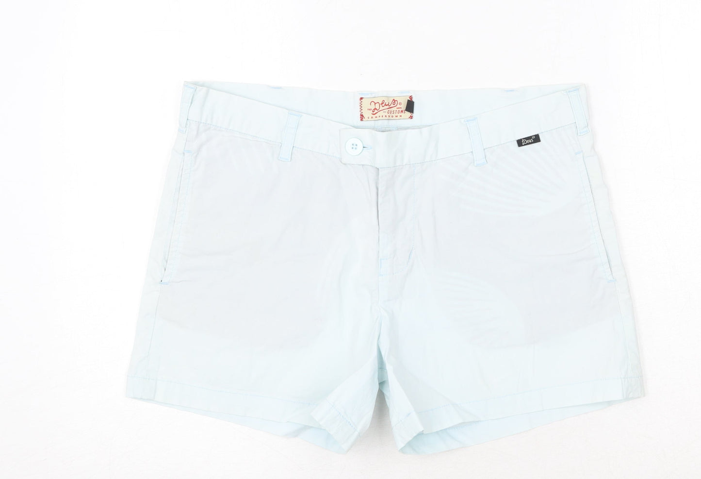 Deus Womens Blue Cotton Chino Shorts Size 12 Regular Zip
