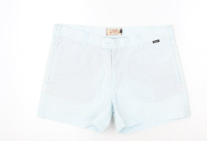 Deus Womens Blue Cotton Chino Shorts Size 12 Regular Zip