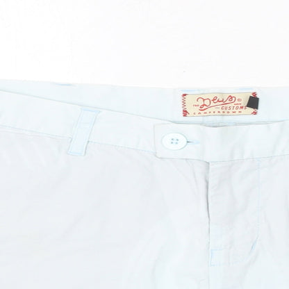Deus Womens Blue Cotton Chino Shorts Size 12 Regular Zip