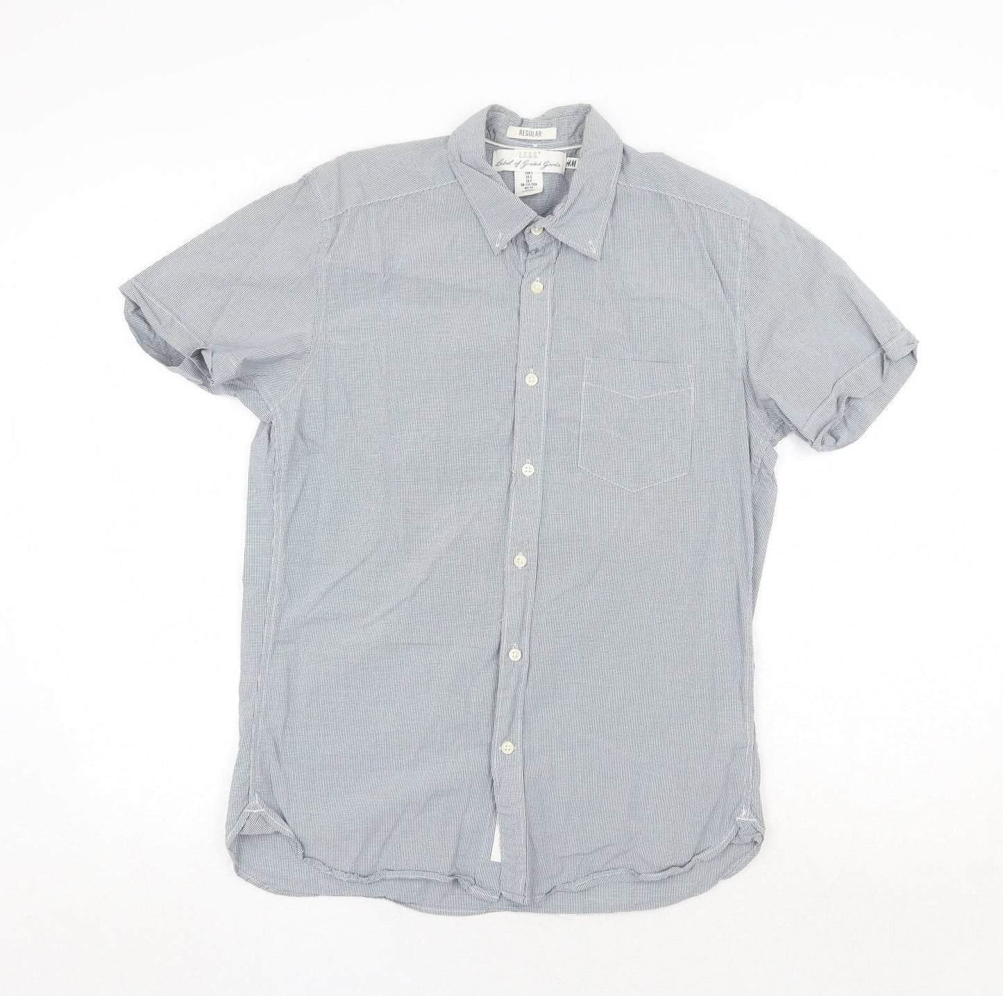 Mens UK Size S H&M Blue  Button-Up Short Sleeve Casual Shirt