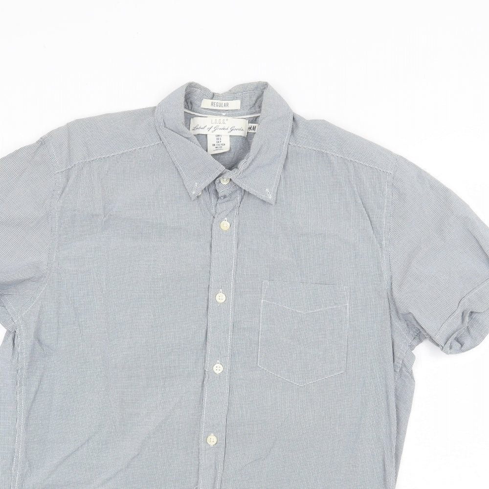 Mens UK Size S H&M Blue  Button-Up Short Sleeve Casual Shirt