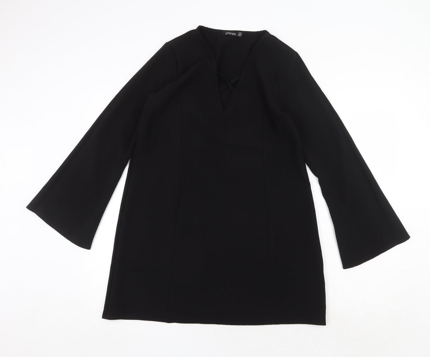 Boohoo Womens Black Polyester A-Line Size 12 V-Neck Pullover