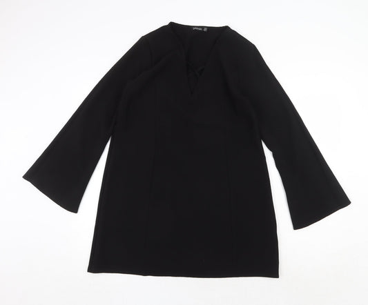 Boohoo Womens Black Polyester A-Line Size 12 V-Neck Pullover