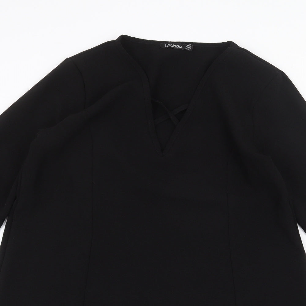 Boohoo Womens Black Polyester A-Line Size 12 V-Neck Pullover