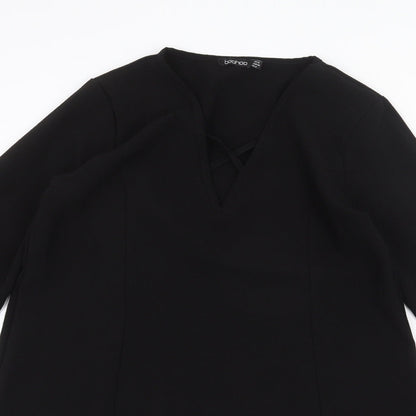 Boohoo Womens Black Polyester A-Line Size 12 V-Neck Pullover