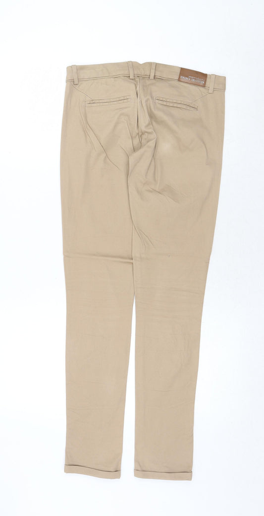 Bershka Womens Beige Cotton Straight Jeans Size 6 Regular Zip