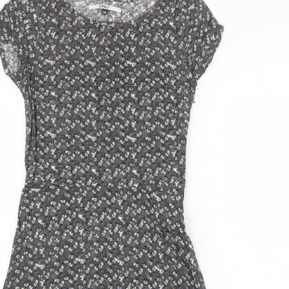 Only Womens Grey Floral Viscose A-Line Size 6 Round Neck Zip