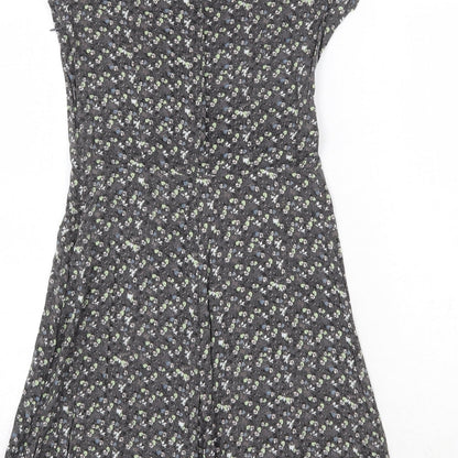 Only Womens Grey Floral Viscose A-Line Size 6 Round Neck Zip