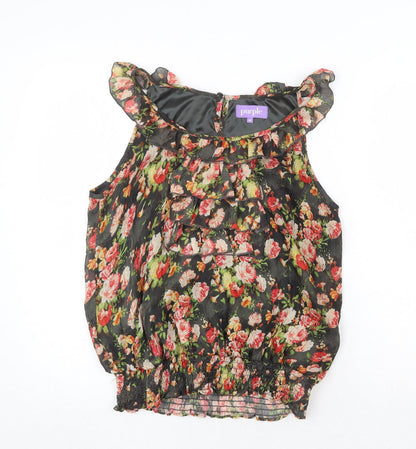 Purple Womens Multicoloured Floral Polyester Basic Blouse Size M Round Neck