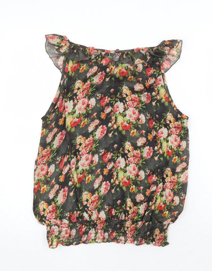 Purple Womens Multicoloured Floral Polyester Basic Blouse Size M Round Neck