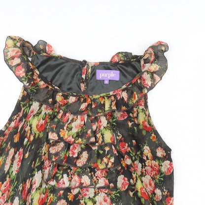 Purple Womens Multicoloured Floral Polyester Basic Blouse Size M Round Neck