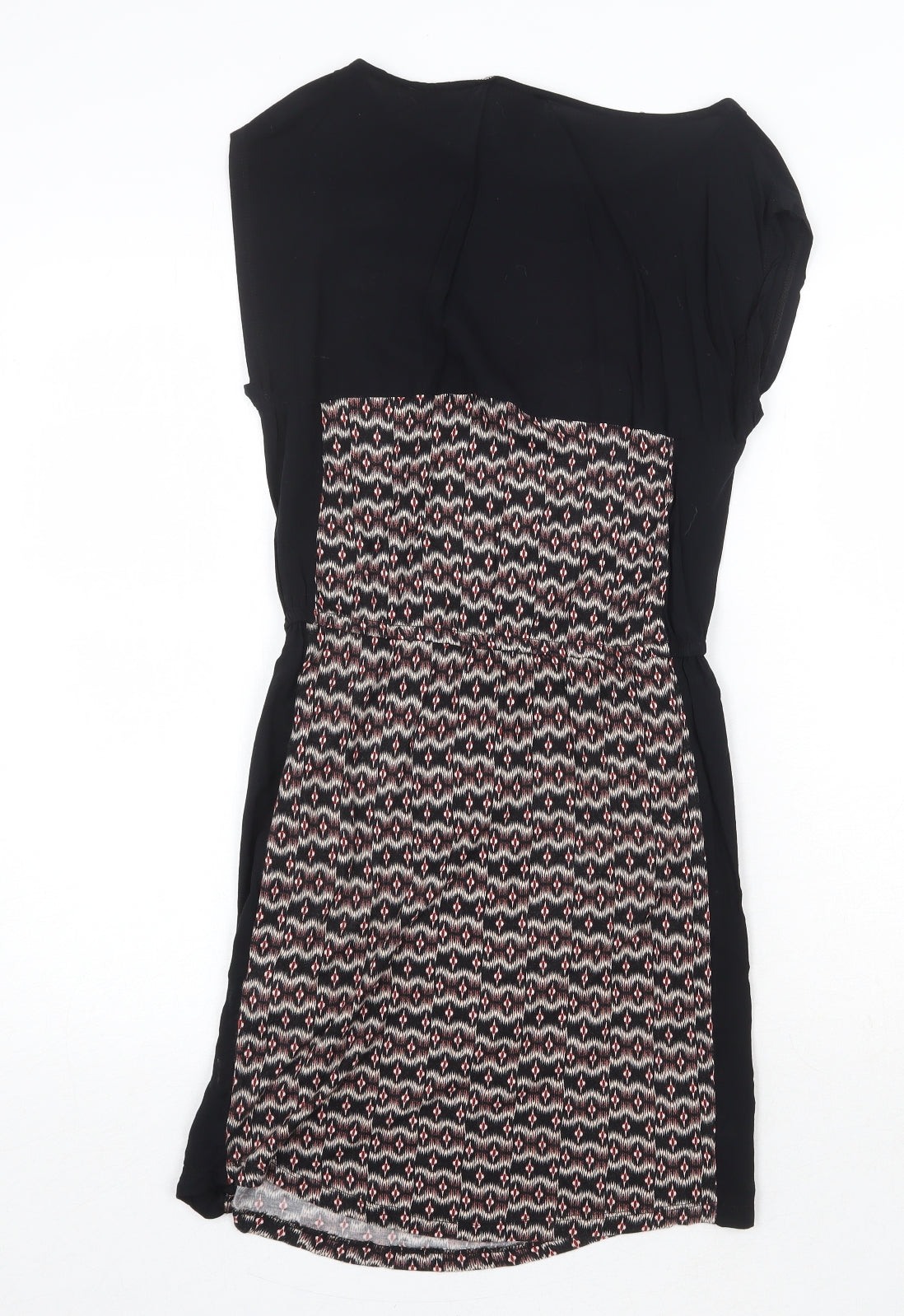 Warehouse Womens Black Geometric Viscose A-Line Size 8 Round Neck Pullover