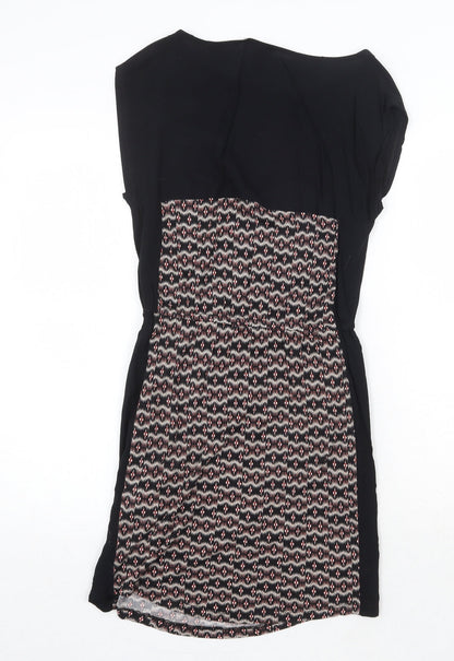 Warehouse Womens Black Geometric Viscose A-Line Size 8 Round Neck Pullover