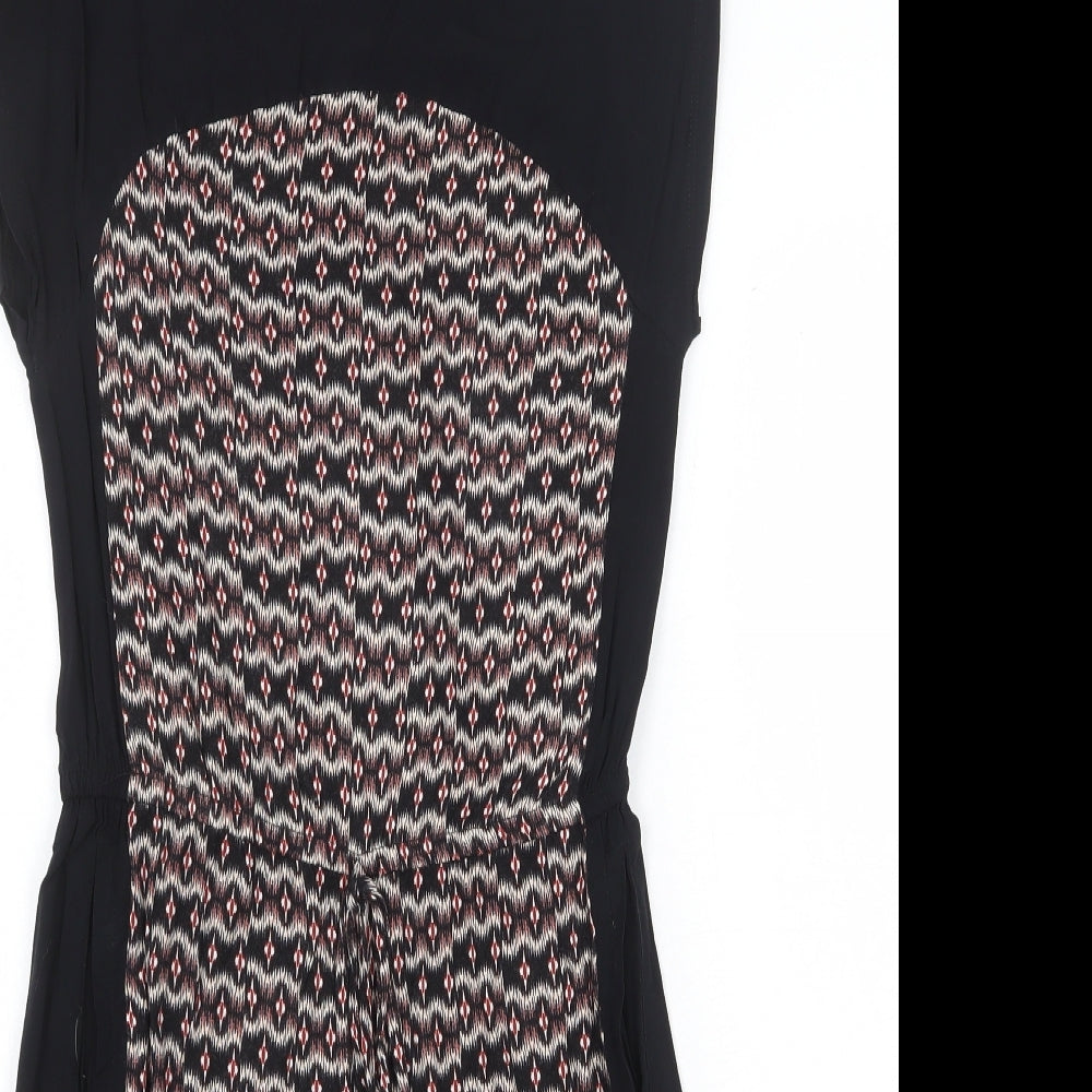 Warehouse Womens Black Geometric Viscose A-Line Size 8 Round Neck Pullover