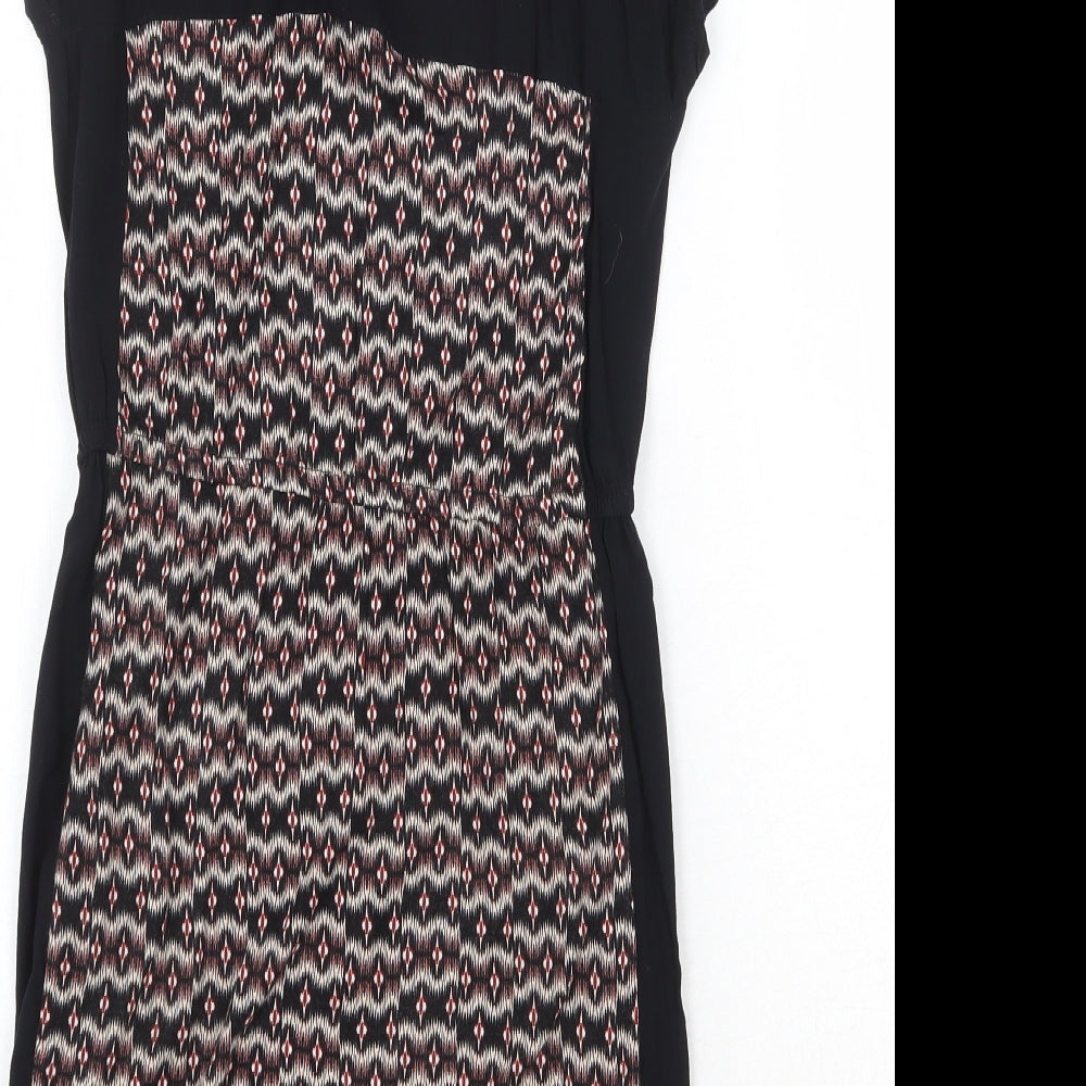 Warehouse Womens Black Geometric Viscose A-Line Size 8 Round Neck Pullover