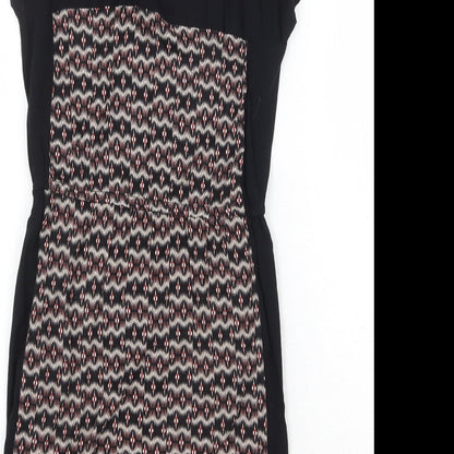 Warehouse Womens Black Geometric Viscose A-Line Size 8 Round Neck Pullover
