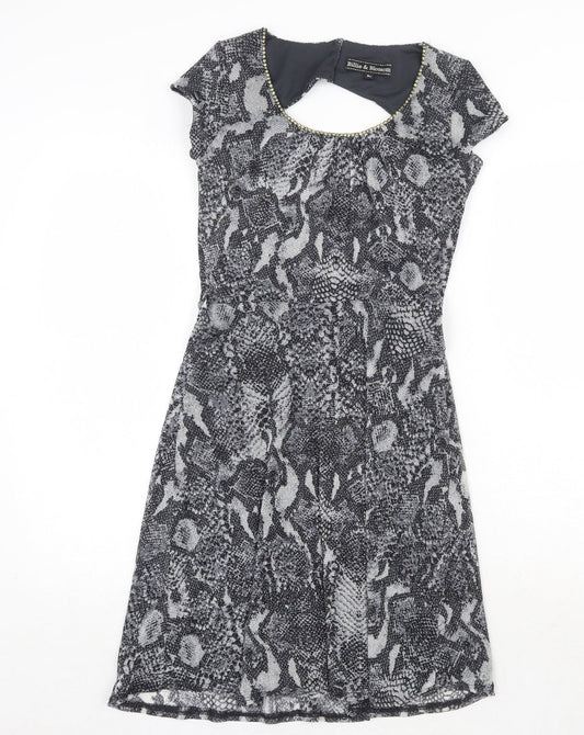 Dorothy Perkins Womens Grey Animal Print Nylon Trapeze & Swing Size 8 Round Neck Button - Snakeskin Pattern