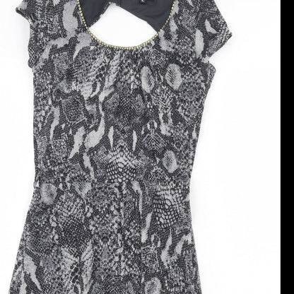 Dorothy Perkins Womens Grey Animal Print Nylon Trapeze & Swing Size 8 Round Neck Button - Snakeskin Pattern