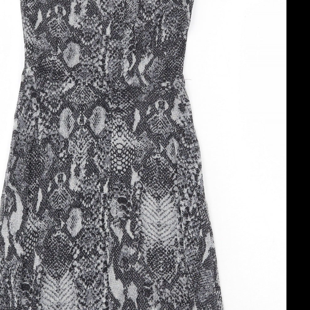 Dorothy Perkins Womens Grey Animal Print Nylon Trapeze & Swing Size 8 Round Neck Button - Snakeskin Pattern