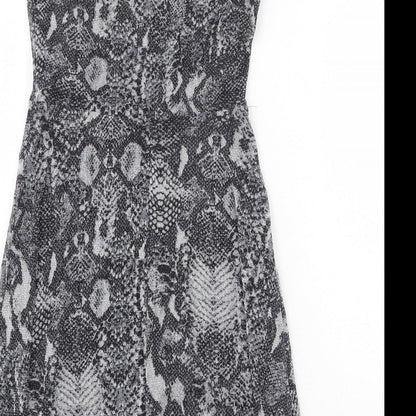 Dorothy Perkins Womens Grey Animal Print Nylon Trapeze & Swing Size 8 Round Neck Button - Snakeskin Pattern