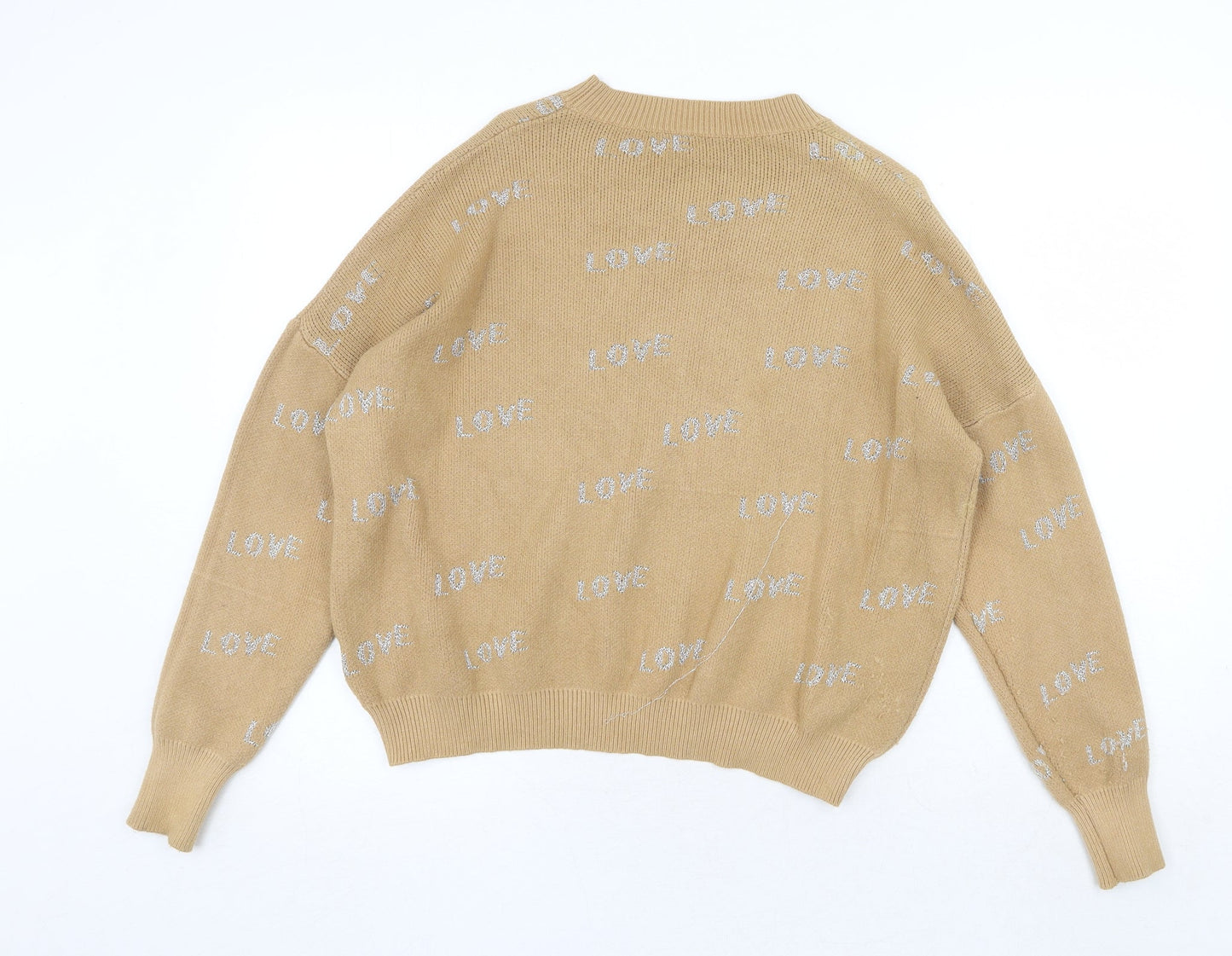 Just Be You Womens Beige Round Neck Geometric Viscose Pullover Jumper Size S - Love