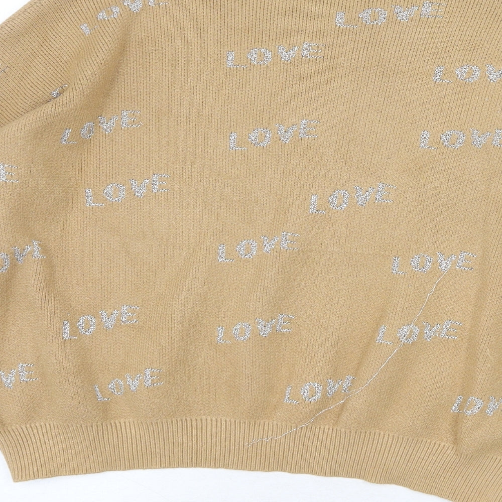 Just Be You Womens Beige Round Neck Geometric Viscose Pullover Jumper Size S - Love