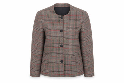 Clover Collection Womens Brown Geometric Jacket Blazer Size 16 Button