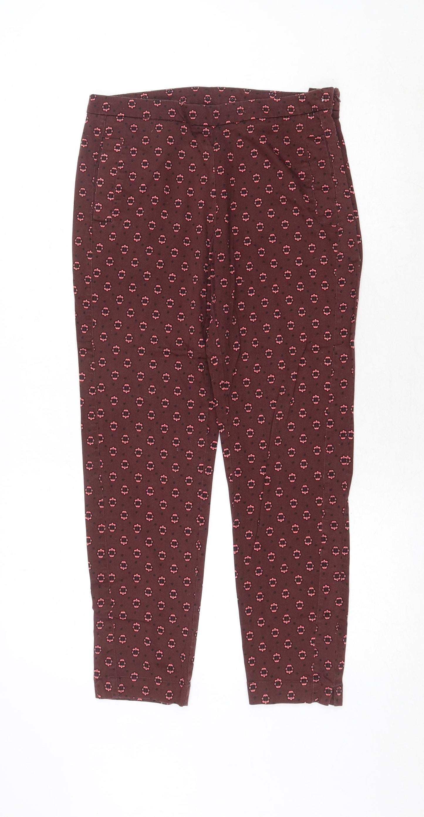 Dorothy Perkins Womens Red Geometric Cotton Skinny Jeans Size 12 Regular Zip