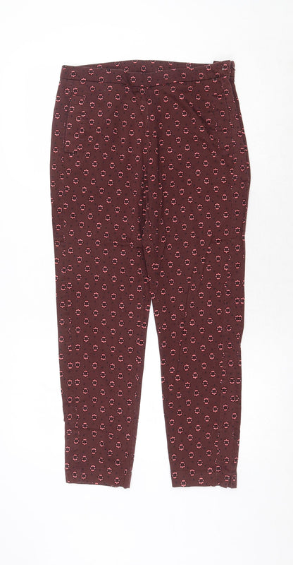 Dorothy Perkins Womens Red Geometric Cotton Skinny Jeans Size 12 Regular Zip