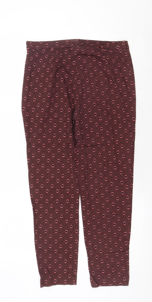 Dorothy Perkins Womens Red Geometric Cotton Skinny Jeans Size 12 Regular Zip