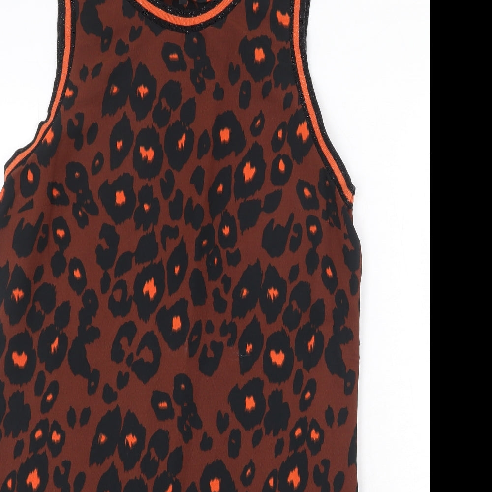 NEXT Womens Brown Animal Print Polyester A-Line Size 6 Round Neck Pullover - Leopard Pattern