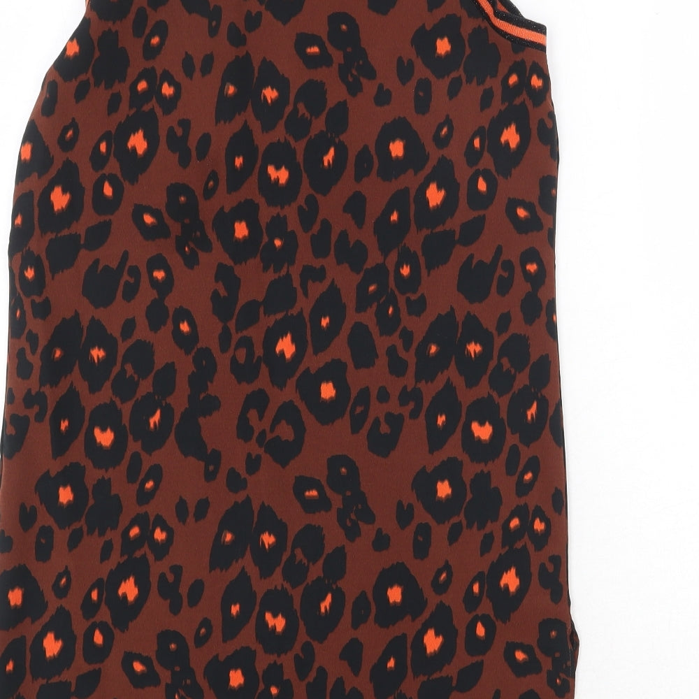 NEXT Womens Brown Animal Print Polyester A-Line Size 6 Round Neck Pullover - Leopard Pattern