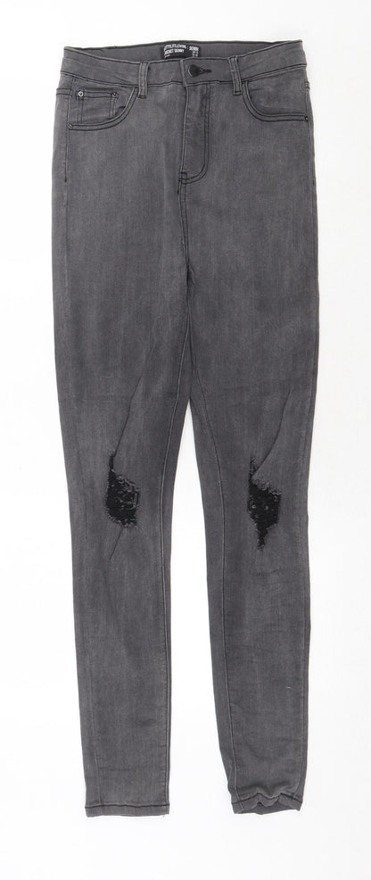 PRETTYLITTLETHING Womens Grey Cotton Skinny Jeans Size 10 Regular Zip