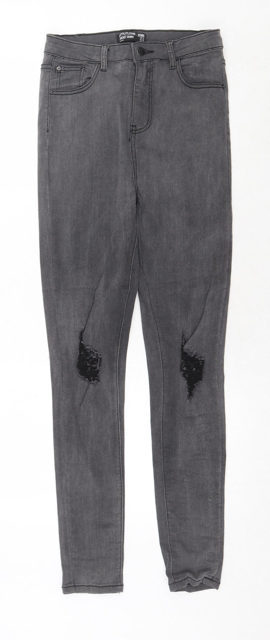 PRETTYLITTLETHING Womens Grey Cotton Skinny Jeans Size 10 Regular Zip