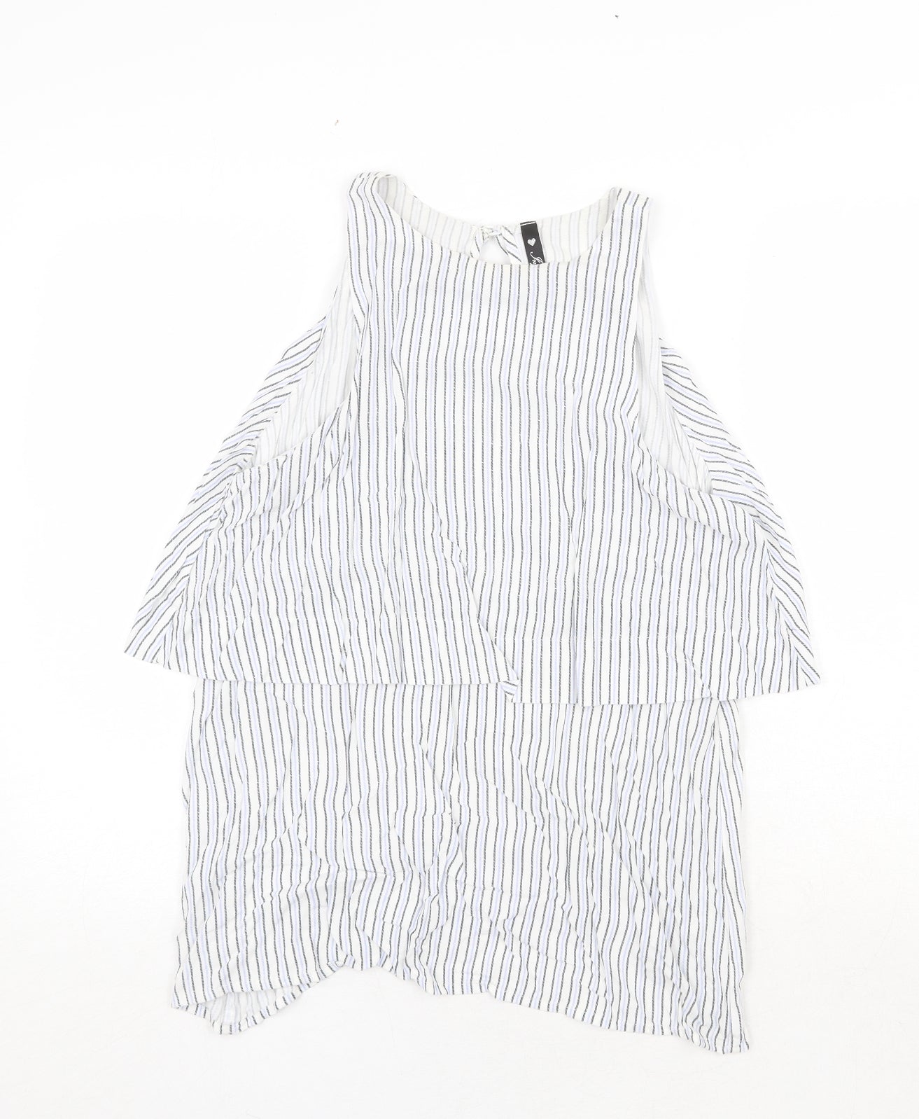 Influence Womens White Striped Viscose Basic Tank Size 10 Round Neck - Open Back