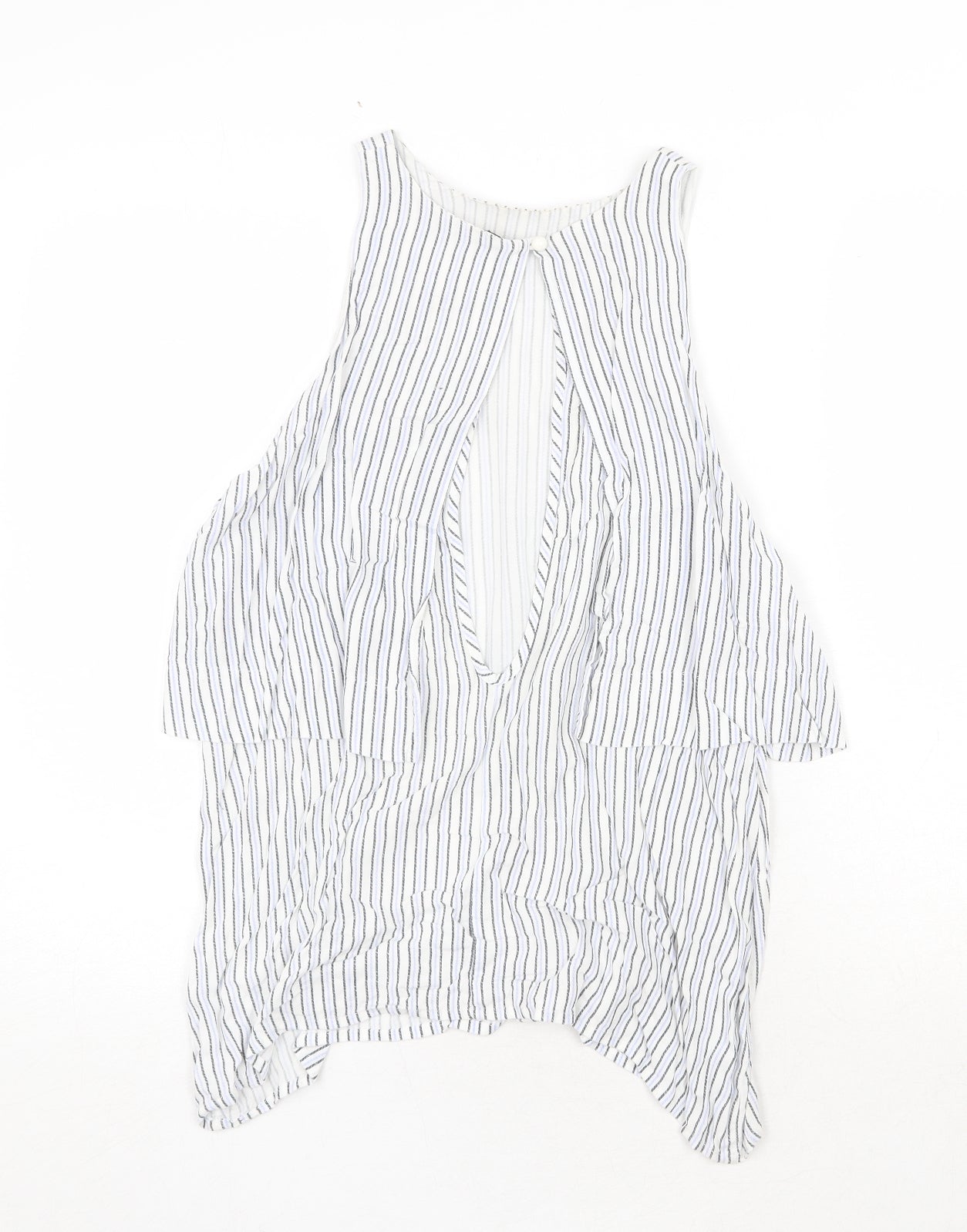 Influence Womens White Striped Viscose Basic Tank Size 10 Round Neck - Open Back