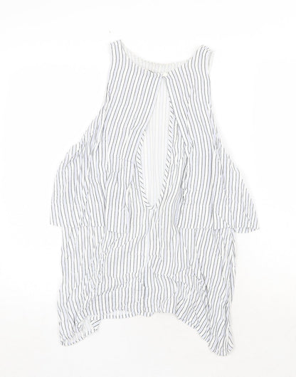 Influence Womens White Striped Viscose Basic Tank Size 10 Round Neck - Open Back