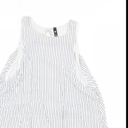 Influence Womens White Striped Viscose Basic Tank Size 10 Round Neck - Open Back