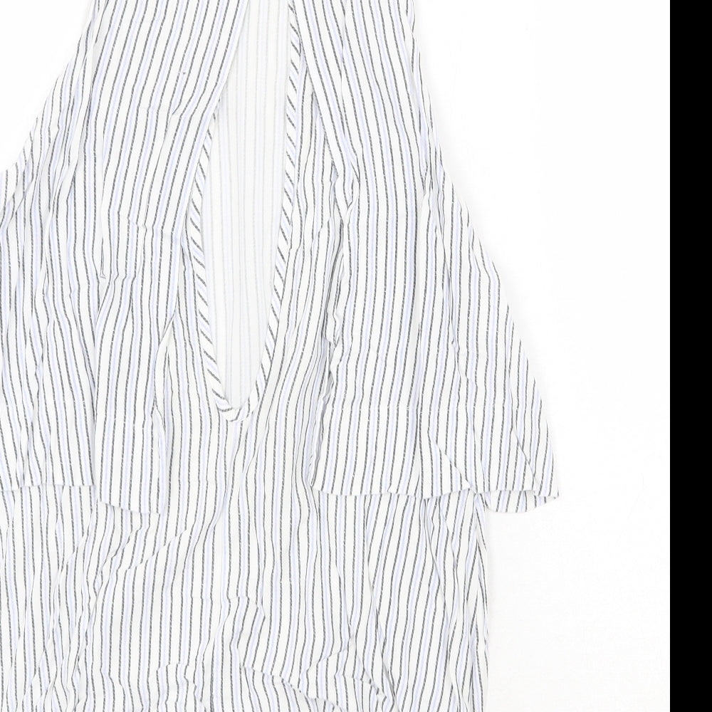 Influence Womens White Striped Viscose Basic Tank Size 10 Round Neck - Open Back