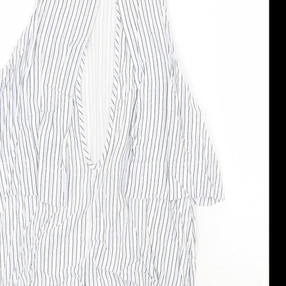 Influence Womens White Striped Viscose Basic Tank Size 10 Round Neck - Open Back