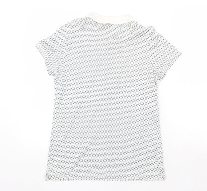 Lands' End Mens White Geometric Cotton Polo Size S Collared Button