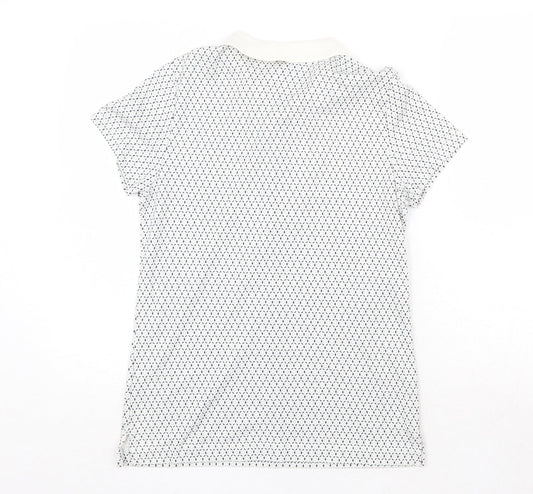 Lands' End Mens White Geometric Cotton Polo Size S Collared Button