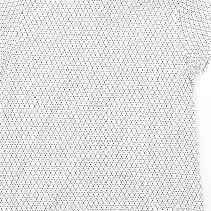 Lands' End Mens White Geometric Cotton Polo Size S Collared Button