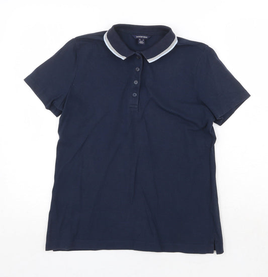 Lands End Mens Blue Cotton Polo Size S Collared Button