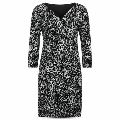 Tiana B Womens Grey Animal Print Polyester A-Line Size 8 V-Neck Pullover - Leopard Pattern