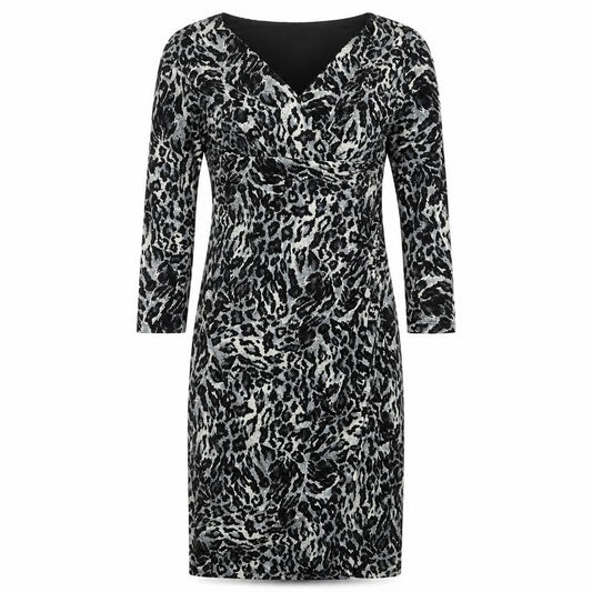 Tiana B Womens Grey Animal Print Polyester A-Line Size 8 V-Neck Pullover - Leopard Pattern