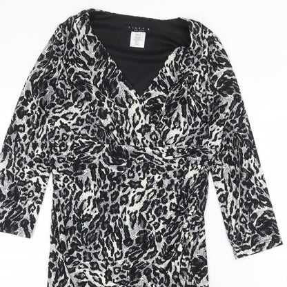 Tiana B Womens Grey Animal Print Polyester A-Line Size 8 V-Neck Pullover - Leopard Pattern