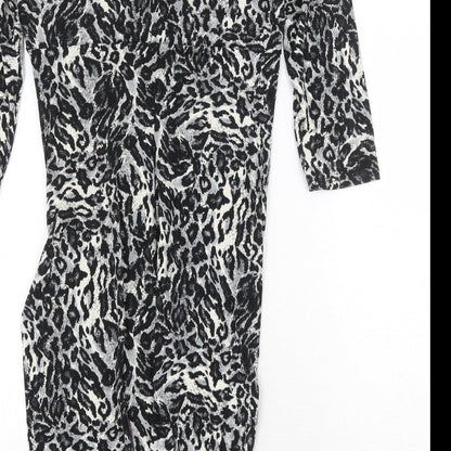 Tiana B Womens Grey Animal Print Polyester A-Line Size 8 V-Neck Pullover - Leopard Pattern