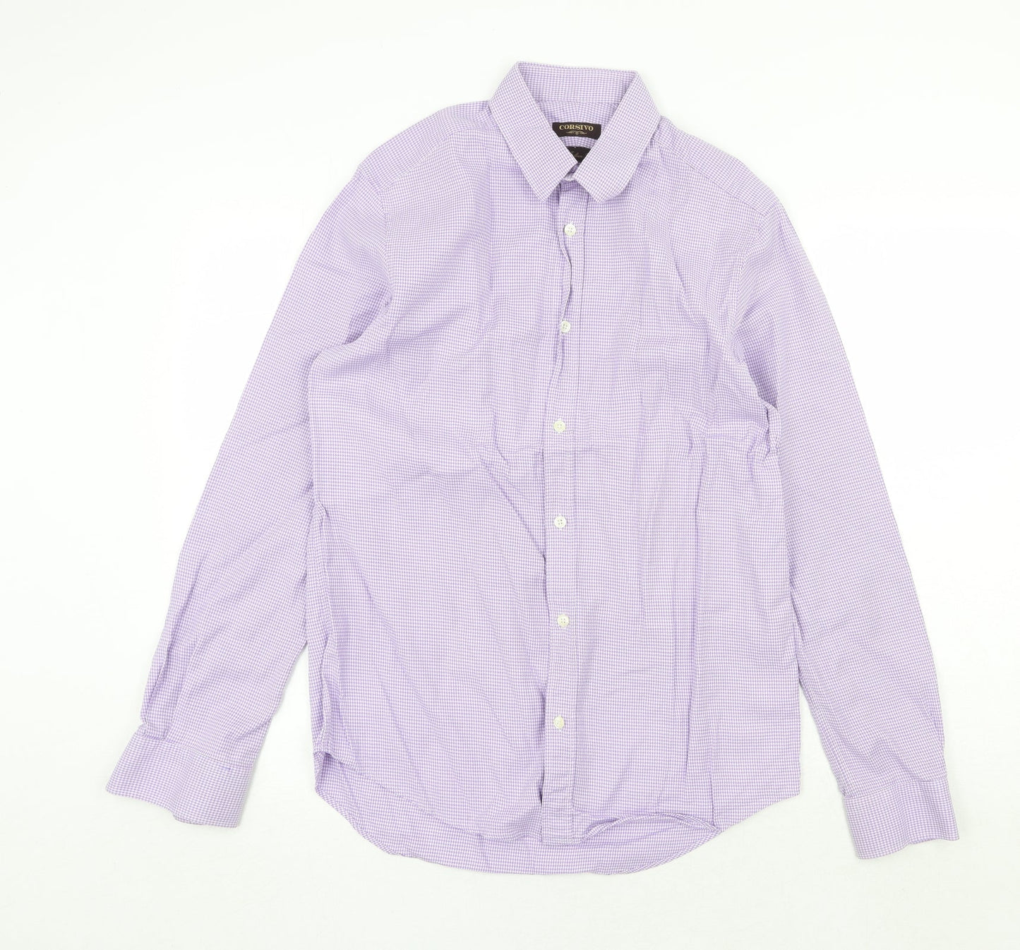 Corsivo Mens Purple Geometric Cotton Button-Up Size 15.5 Collared Button